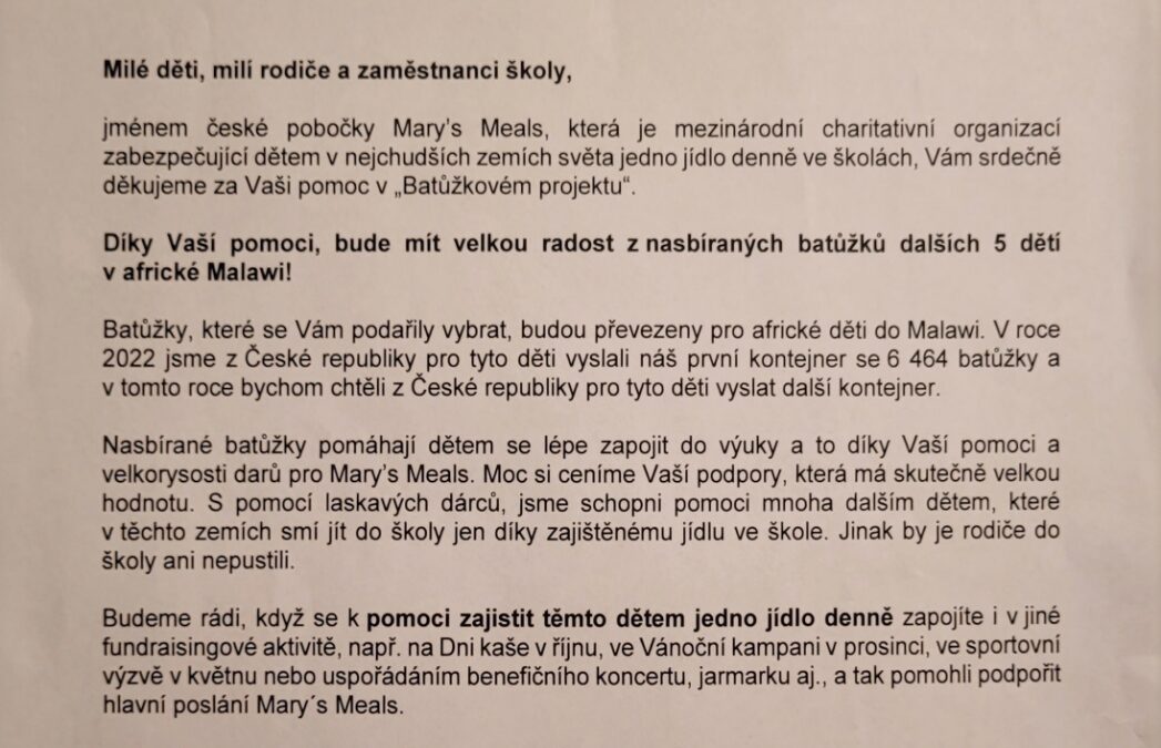 Batůžkový projekt – červen 2025- poděkování